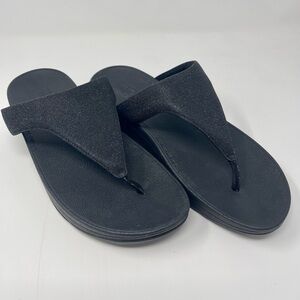FitFlop Size 8 Women’s Black Lulu Shimmer Wedge Flip Flops Comfort Sandals